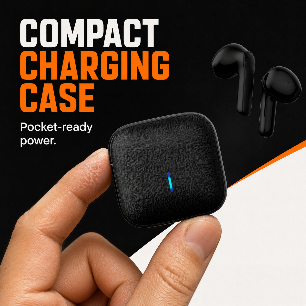 Compact wireless earbuds with charging case