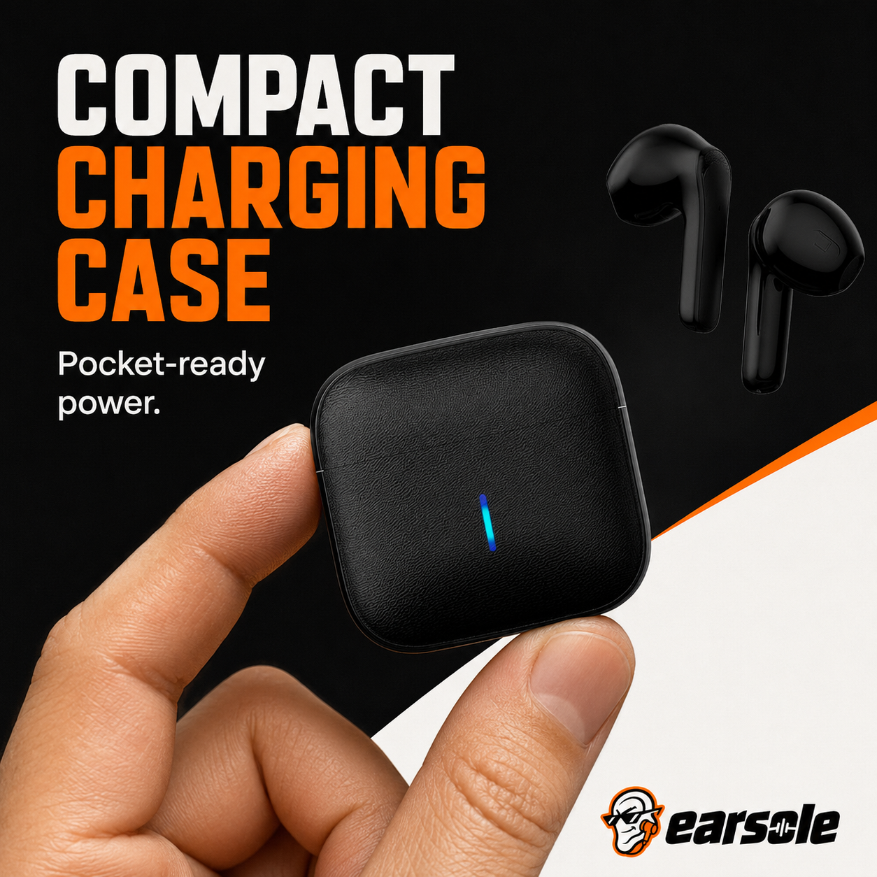 Compact wireless earbuds with charging case